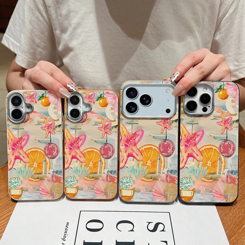 Leather Texture TPU Phone Case For iPhone 17 16 15 Pro Max 14 15 Plus 13 12 Pro Max 11 Air Colorful Starfish Printed Back Cover