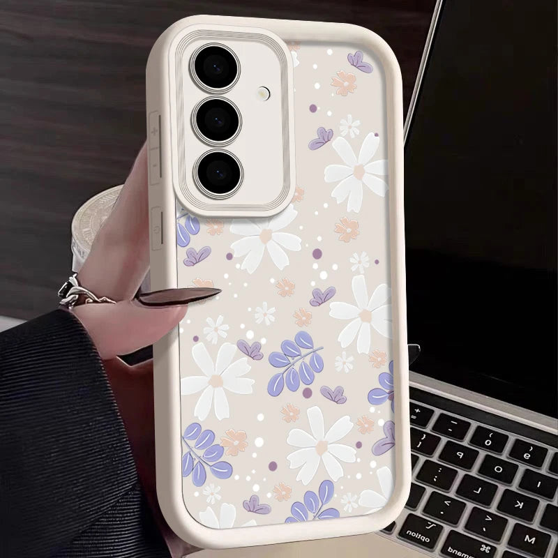 White Flowers TPU Case For Samsung Galaxy S25 Edge S24 S22 S23 Ultra S24 FE A56 A36 A26 A55 A16 A15 A35 A25 A54 5G Phone Cover
