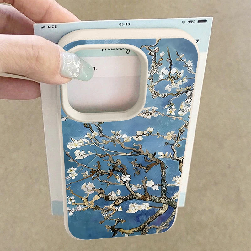 White Flowers Pattern Phone Case For iPhone 17 16e 16 15 Pro Max 14 13 12 Pro Max 11 Air Soft Leather Texture TPU Back Cover