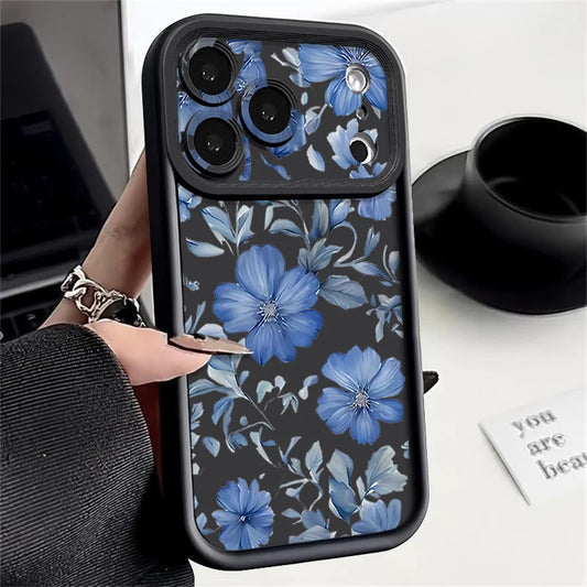 Blue Flowers Pattern Soft TPU Phone Case For iPhone 17 Pro Air 16e 15 16 Pro Max 14 16 Plus 13 12 Pro Max Silicone Back Cover