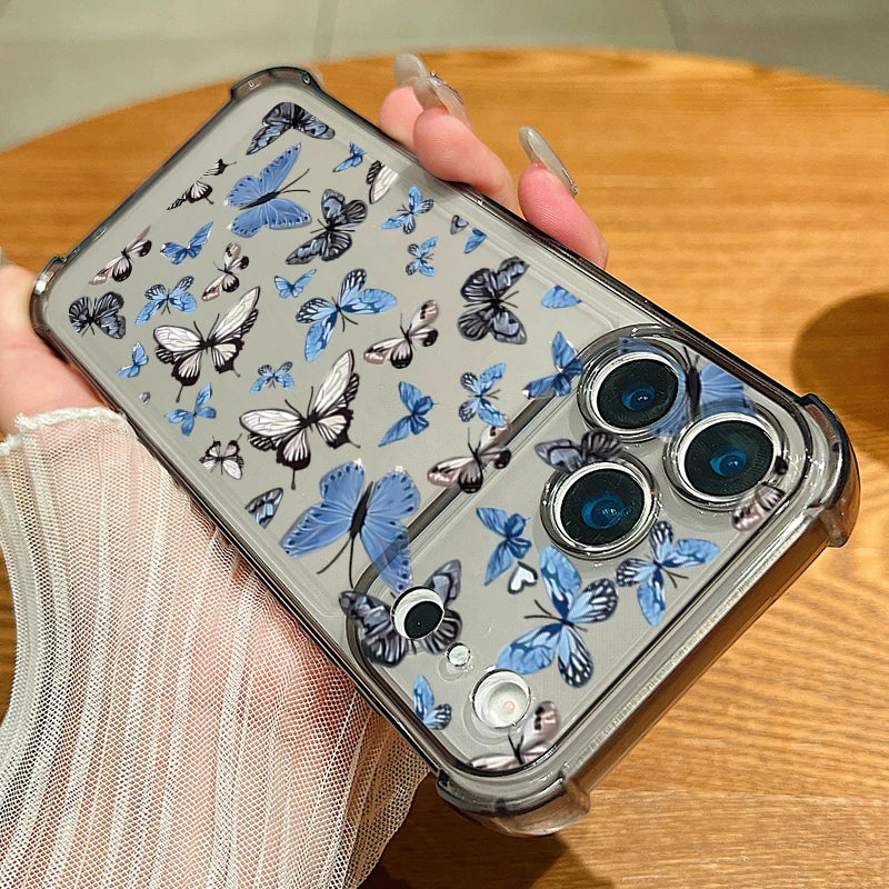 Beautiful Butterfly Pattern Phone Case For iPhone 17 Pro Max Air 16 15 Pro Max 14 13 12 Pro Max 11 Transparent Soft TPU Cover