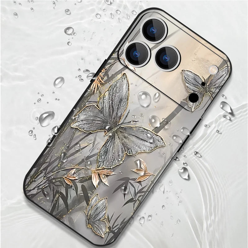 Wrist Strap Lanyard Soft TPU Case For iPhone 17 16 15 Pro Max 12 13 14 Pro Max Air 11 Butterfly Leaves Pattern Silicone Cover