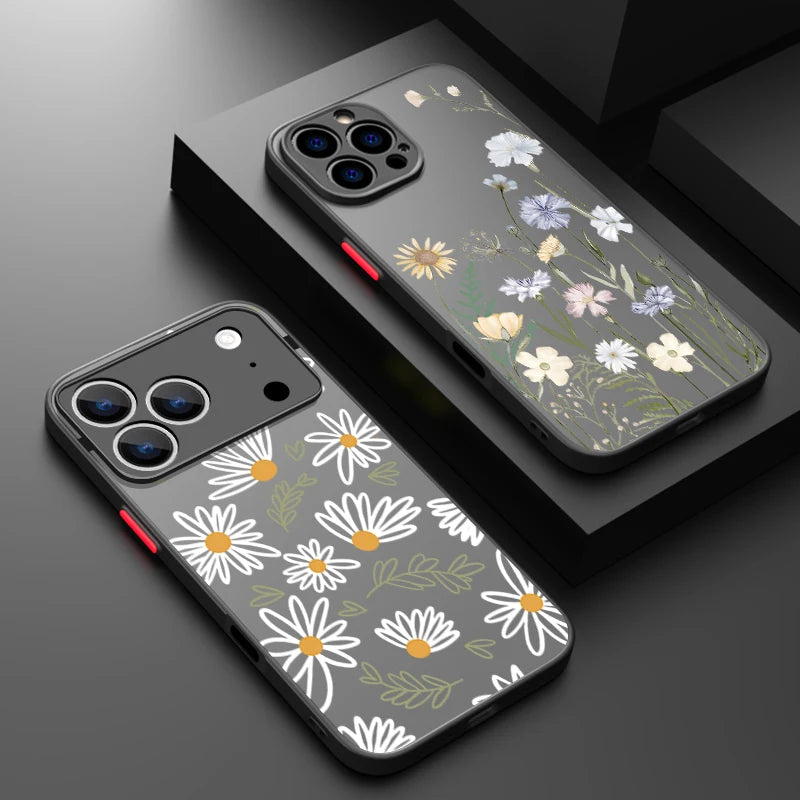 Matte Case For iPhone 17 Air 16e 16 15 14 Pro Max 13 12 17 Pro 11 Shockproof Soft Edge Hard PC Flower Printing Phone Cover Cases