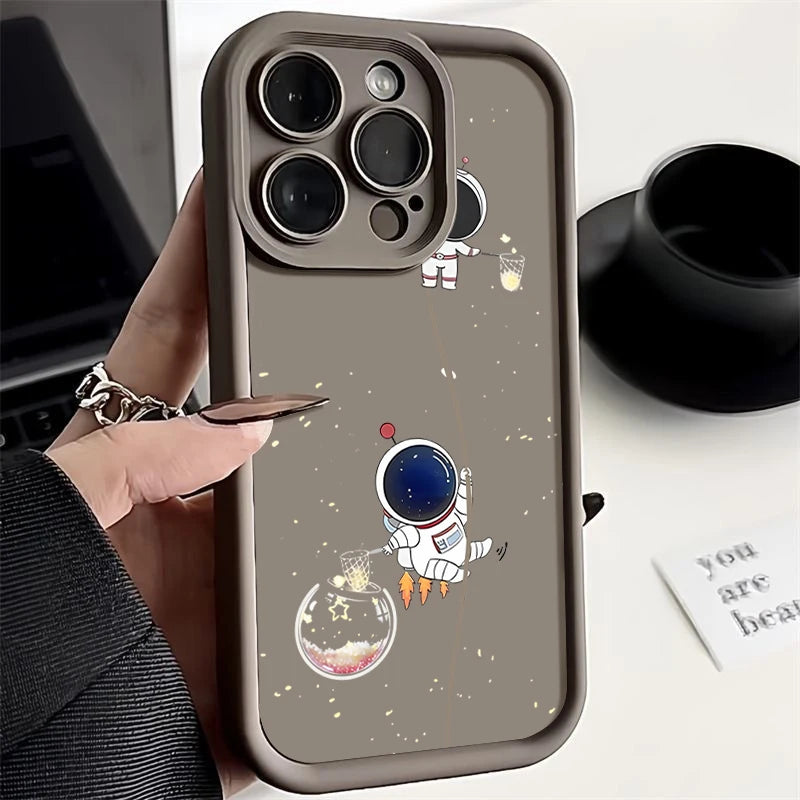 Space Astronaut Print TPU Case For iPhone 17 Air 16e 15 16 Pro Max 14 Plus 13 12 17 Pro 11 Shockproof Soft Silicone Phone Cover
