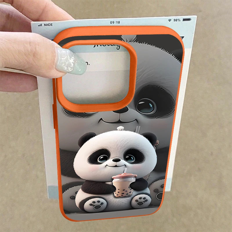 Cartoon Panda Printed TPU Phone Case For iPhone 17 16e 16 15 Pro Max 14 13 12 Pro Max 11 Air Soft Leather Texture Silicone Cover