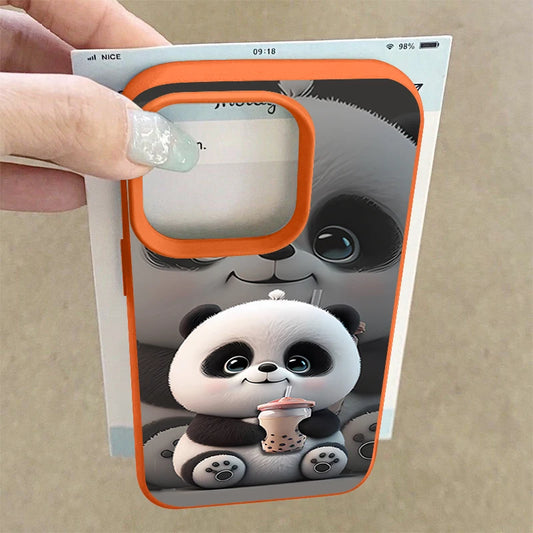Cartoon Panda Printed TPU Phone Case For iPhone 17 16e 16 15 Pro Max 14 13 12 Pro Max 11 Air Soft Leather Texture Silicone Cover