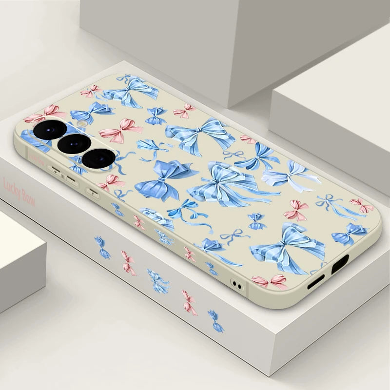 Blue Bowknot Print Phone Case For Samsung Galaxy S25 S24 S22 Ultra S23 FE A17 A56 A16 A55 A25 A15 A36 A35 A54 5G Soft TPU Cover