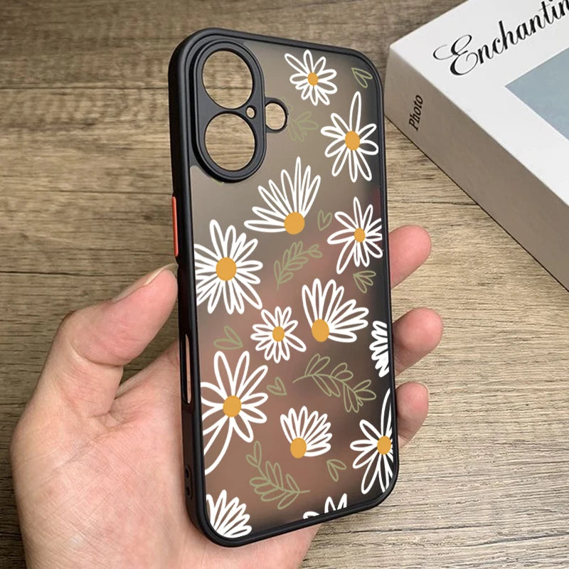 Matte Case For iPhone 17 Air 16e 16 15 14 Pro Max 13 12 17 Pro 11 Shockproof Soft Edge Hard PC Flower Printing Phone Cover Cases