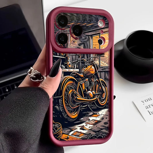 Retro Motorcycle Pattern TPU Phone Case For iPhone 17 16e 15 16 Pro Max 14 16 Plus For iPhone Air 13 12 Pro Soft Silicone Cover