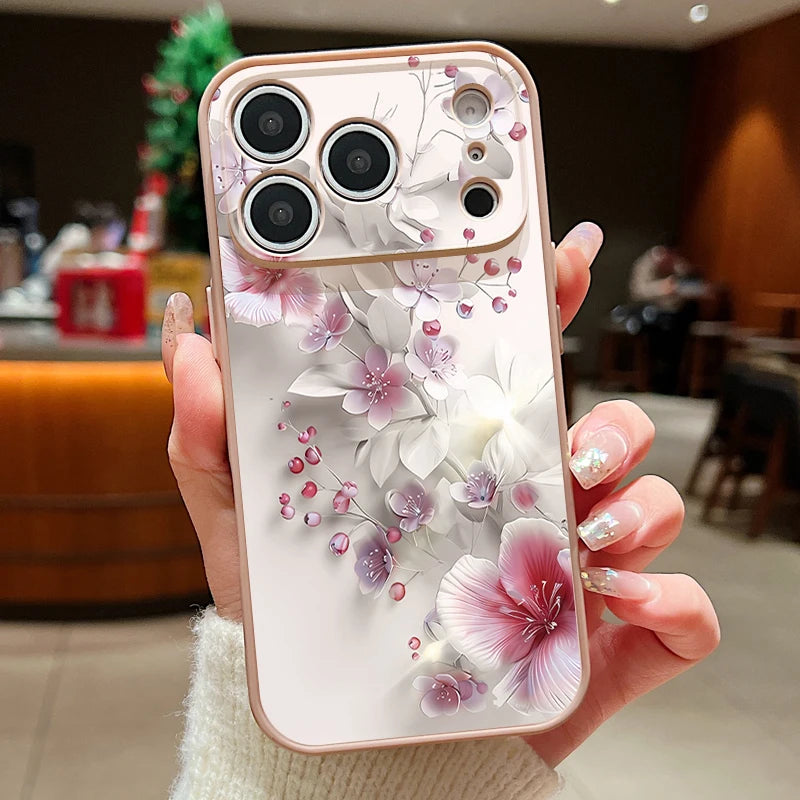 Magnetic Phone Case For iPhone 17 Pro 16 15 14 13 Pro Max For Magsafe Wireless Charge Pink Flower Printed Hard PC Back Cover