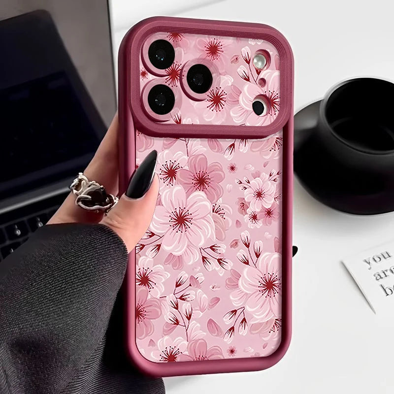 TPU Phone Case For iPhone 17 16e 15 16 Pro Max 14 16 Plus For iPhone Air 13 12 Pro Max Pink Peach Blossoms Pattern Soft Cover