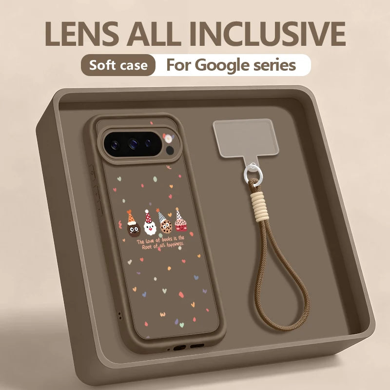 Christmas Doll Printed Phone Case For Google Pixel 10 8 7 Pro 8A Pixel 9 Pro XL Soft TPU Wrist Strap Lanyard Silicone Back Cover