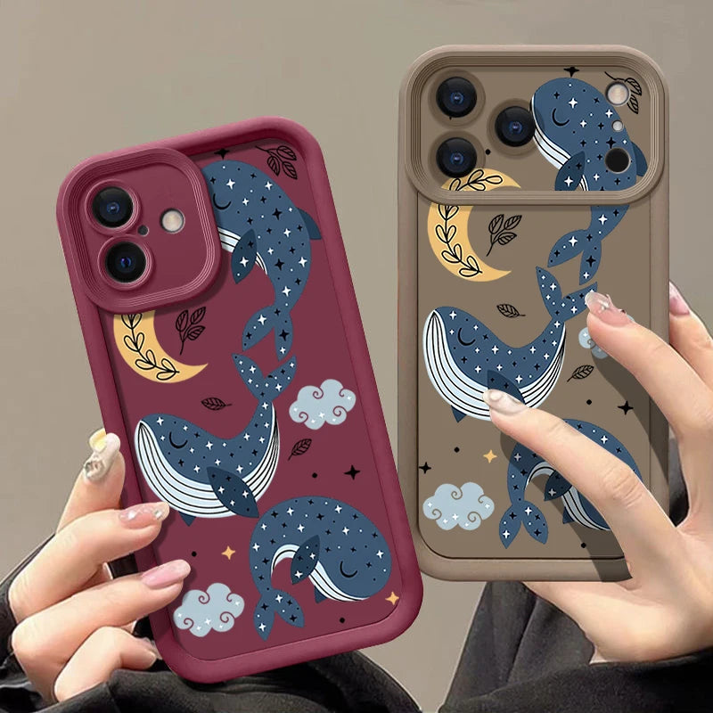 TPU Phone Case For iPhone 17 16e 15 16 Pro Max 14 16 Plus For iPhone Air 13 12 Pro Max Cartoon Whale Printed Soft Silicone Cover