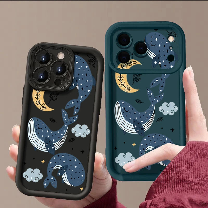 TPU Phone Case For iPhone 17 16e 15 16 Pro Max 14 16 Plus For iPhone Air 13 12 Pro Max Cartoon Whale Printed Soft Silicone Cover