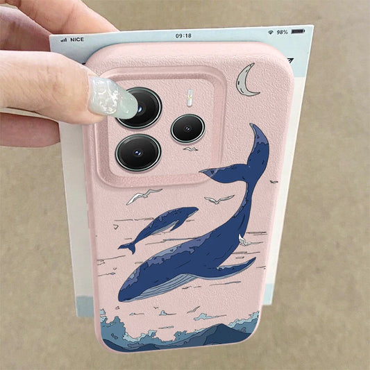 Dolphin Print Case For Xiaomi Redmi Note 13 14 Pro Plus 5G Note 12 11 14 13 Pro 11S 13C 4G Leather Texture Soft TPU Phone Cover