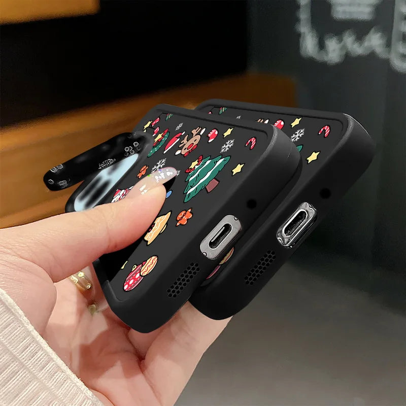 Merry Christmas Pattern Lens Frame Holder Case For Xiaomi Redmi Note 13 Pro 12 11 Pro 5G 13C 4G Kickstand Soft TPU Phone Cover