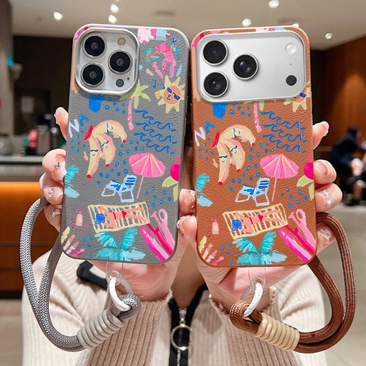 Wrist Strap Lanyard Phone Case For iPhone 17 16 15 Pro Max 14 15 Plus 13 12 Pro Max Air Summer Vacation Printed TPU Back Cover
