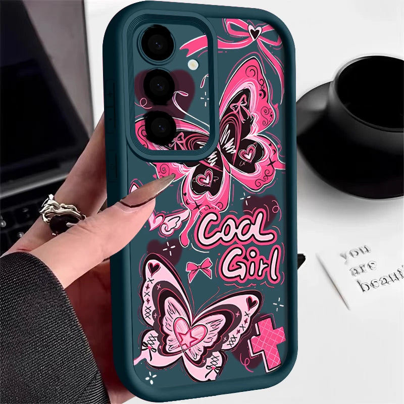 Soft TPU Phone Case For Samsung Galaxy S25 S24 S23 Ultra S25 Edge S24 S23 FE S22 Plus Pink Butterfly Pattern Silicone Back Cover
