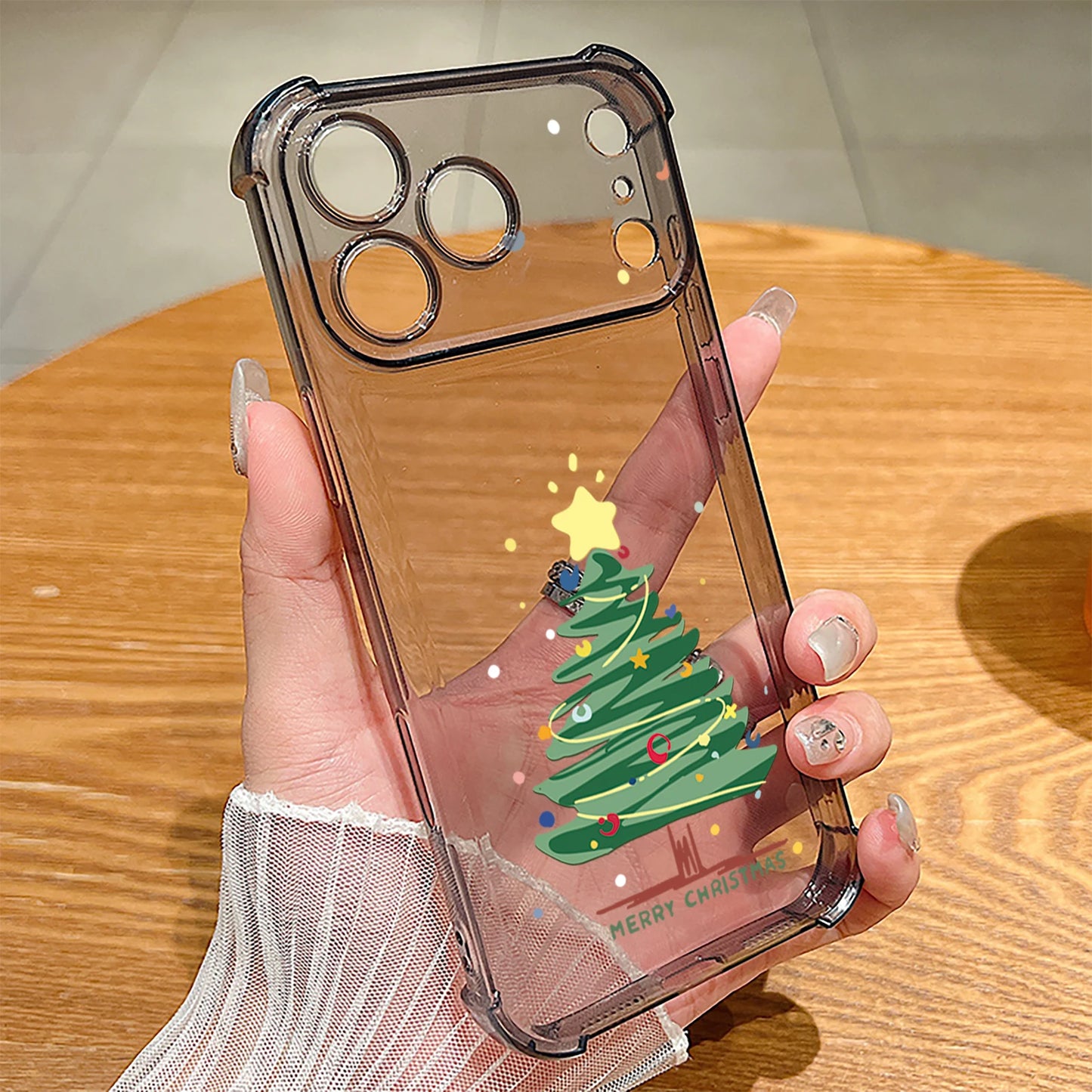Clear Soft TPU Phone Case For iPhone 17 Pro Max Air 16 15 Pro Max 14 13 12 Pro Max 11 Christmas Tree Pattern Transparent Cover