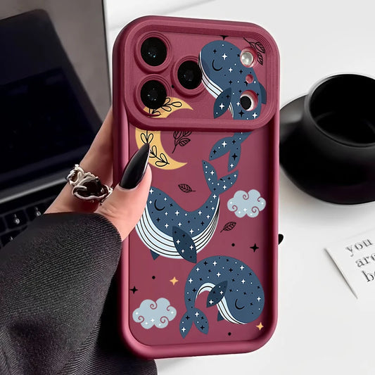 TPU Phone Case For iPhone 17 16e 15 16 Pro Max 14 16 Plus For iPhone Air 13 12 Pro Max Cartoon Whale Printed Soft Silicone Cover