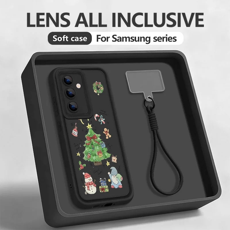 Christmas Tree Print Lanyard Phone Case For Samsung Galaxy S25 S23 S24 Ultra S24 S25 FE A17 A56 A16 A55 A15 A25 A26 5G TPU Cover