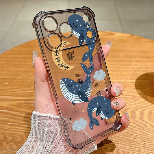 Cartoon Whale Printed Phone Case For iPhone 17 Pro Max Air 16 15 Pro Max 14 13 12 Pro Max 11 Transparent Soft TPU Cover Fundas