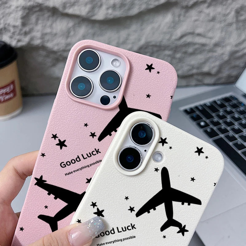 Airplane TPU Case For iPhone 16e 16 Pro Max 12 13 14 15 Pro Max 11 Shockproof Leather Texture Soft Silicone Phone Cover Fundas