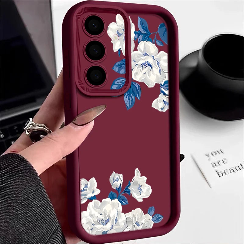 White Flower Pattern TPU Phone Case For Samsung Galaxy A17 A56 A16 A36 A55 A15 A25 A26 A35 A54 A53 5G Soft Silicone Back Cover