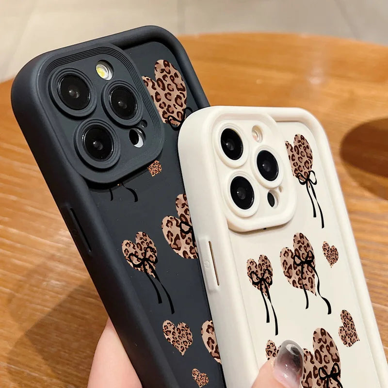 Soft TPU Phone Case For iPhone 17 Pro Air 16e 15 16 Pro Max 14 16 Plus 13 12 Pro Max Leopard Print Heart Pattern Silicone Cover