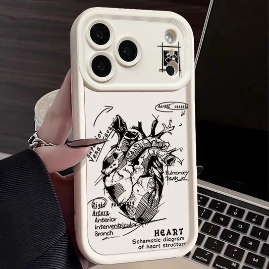 TPU Phone Case For iPhone 17 Pro 16e 15 16 Pro Max 14 16 Plus 13 12 Pro Max Air Heart Diagram Printing Soft Silicone Back Cover