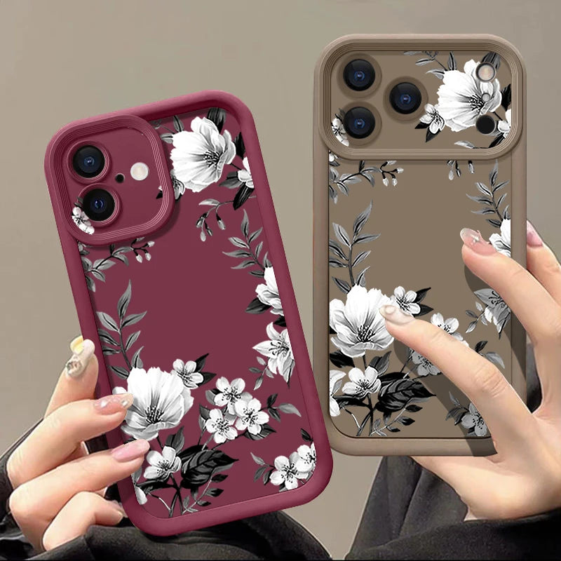 Soft TPU Phone Case For iPhone 17 Pro 16e 15 16 Pro Max 14 16 Plus 13 12 Pro Max Air White Flowers Pattern Silicone Back Cover