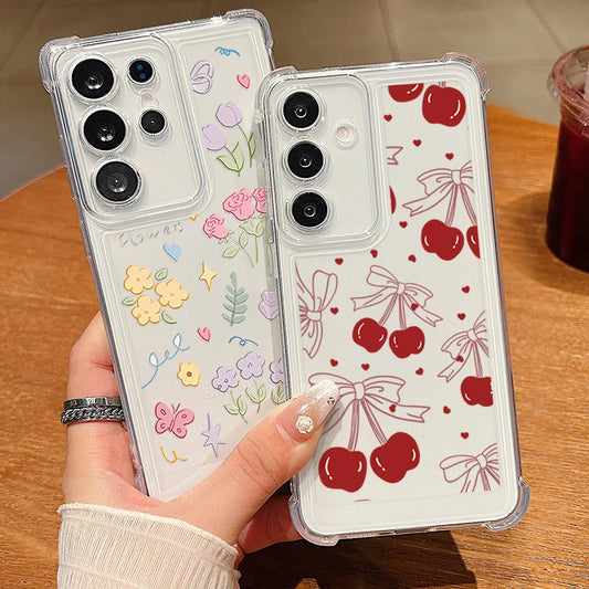 Clear Case For Samsung Galaxy A56 A55 A36 A26 A16 A15 A25 A54 A53 A35 5G A05 A06 Cartoon Flowers Pattern Soft TPU Phone Cover