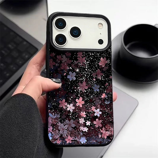 Pink Cherry Blossom TPU Phone Case For iPhone 17 16e 16 15 Pro Max 14 13 12 Pro Max 11 Air Soft Leather Texture Silicone Cover