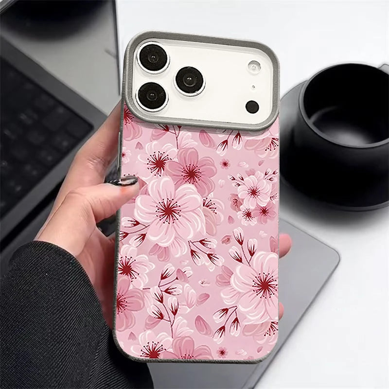 Pink Peach Blossoms Print Phone Case For iPhone 17 16e 16 15 Pro Max 14 13 12 Pro Max 11 Air Soft Leather Texture TPU Back Cover
