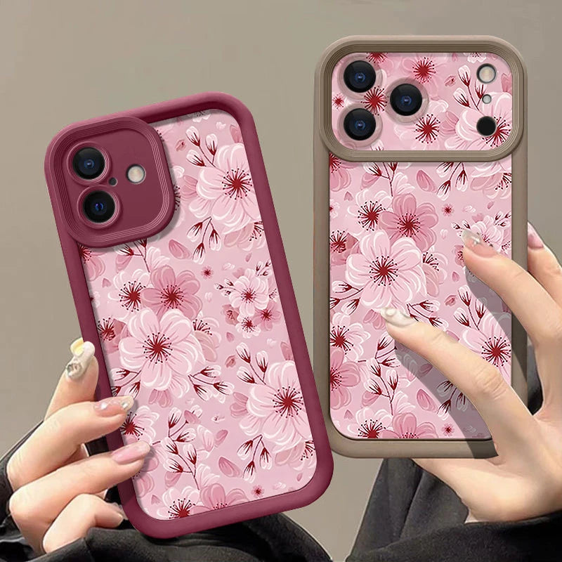 TPU Phone Case For iPhone 17 16e 15 16 Pro Max 14 16 Plus For iPhone Air 13 12 Pro Max Pink Peach Blossoms Pattern Soft Cover