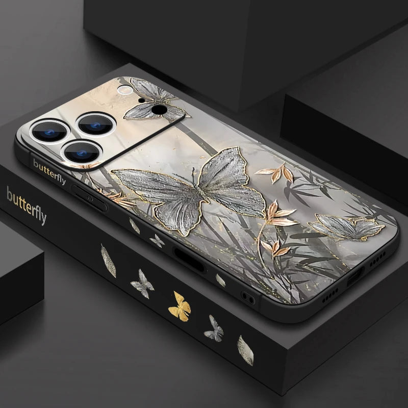 Wrist Strap Lanyard Soft TPU Case For iPhone 17 16 15 Pro Max 12 13 14 Pro Max Air 11 Butterfly Leaves Pattern Silicone Cover