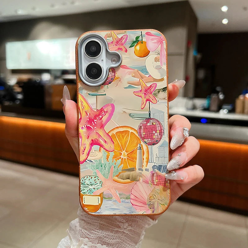 Leather Texture TPU Phone Case For iPhone 17 16 15 Pro Max 14 15 Plus 13 12 Pro Max 11 Air Colorful Starfish Printed Back Cover