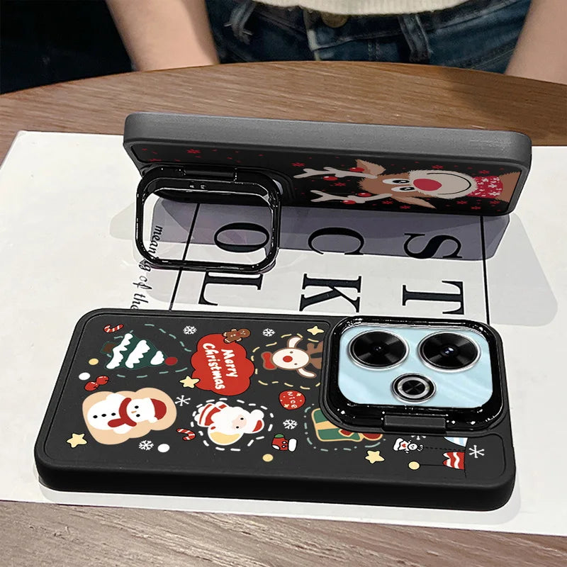 Christmas Tree Printed Lens Frame Holder Case For Xiaomi Redmi Note 13 Pro 12 11 Pro 5G 13C 4G Kickstand Soft TPU Phone Cover