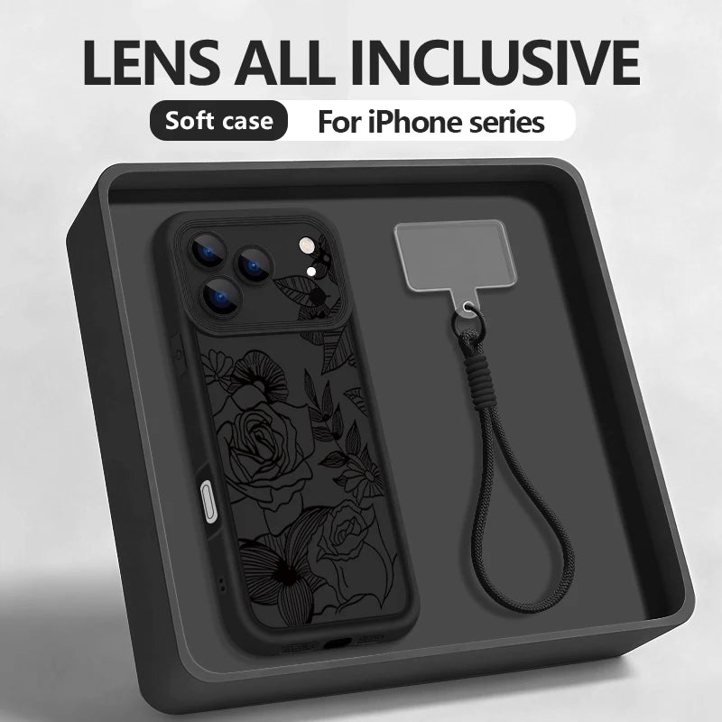 Wrist Strap Lanyard Phone Case For iPhone 17 Pro Max Air 16E 16 14 15 Pro 12 13 Pro Max 11 Black Butterfly Pattern TPU Cover