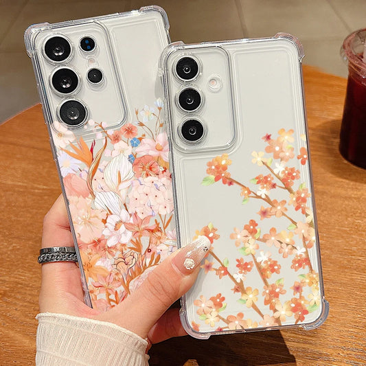 Clear Soft TPU Phone Case For Samsung Galaxy A17 A56 A16 A36 A55 A15 A25 A26 A54 5G Artistic Flower Painting Drop-proof Cover