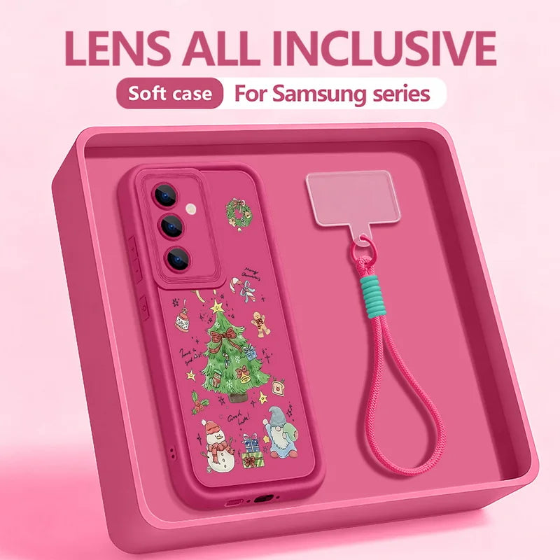 Christmas Tree Print Lanyard Phone Case For Samsung Galaxy S25 S23 S24 Ultra S24 S25 FE A17 A56 A16 A55 A15 A25 A26 5G TPU Cover