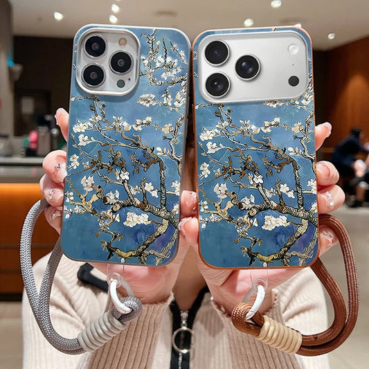 Wrist Strap Lanyard Phone Case For iPhone 17 16 15 Pro Max 14 15 Plus 13 12 Pro Max 11 Air White Flowers Pattern Soft TPU Cover