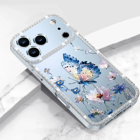 Bling Diamond Phone Case For iPhone 17 Pro Max 16 15 14 13 Pro Max Gorgeous Butterfly Printed Soft Silicone Clear TPU Back Cover