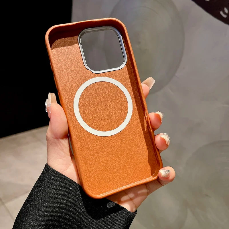 Leather Texture Soft TPU Case For Magsafe For iPhone 16 15 Pro Max 14 Plus 13 12 Pro Max 11 Shockproof Solid Color Phone Cover