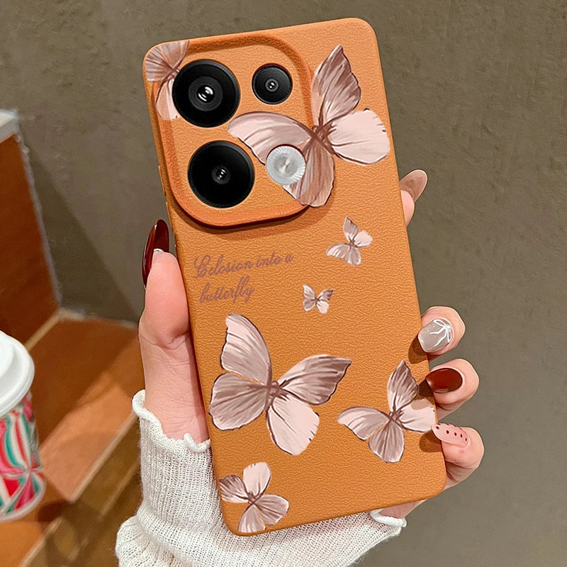 Pink Butterfly Pattern Phone Case For Xiaomi Redmi Note 14 13 Pro 4G Note 13 14 Pro Plus 5G 13C 11 Pro Leather Texture TPU Cover
