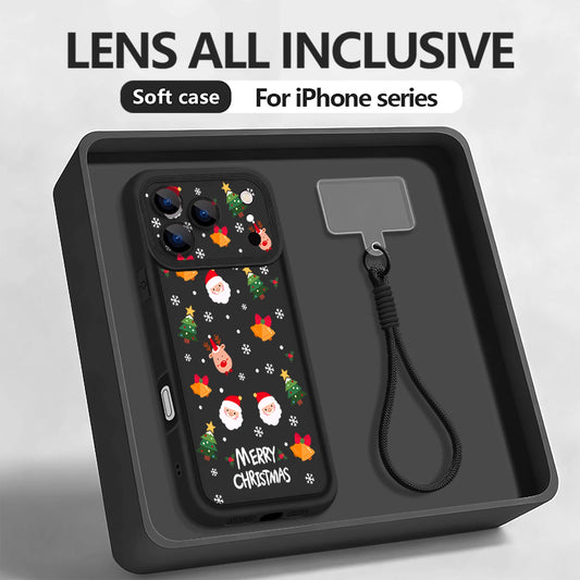 Lanyard Phone Case For iPhone 17 Pro Max Air 16E 16 14 15 Pro 12 13 Pro Max 11 Mini Santa Claus Soft TPU Wrist Strap Back Cover