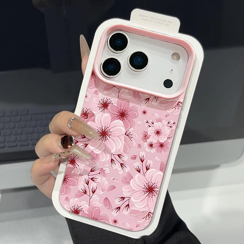 Pink Peach Blossoms Print Phone Case For iPhone 17 16e 16 15 Pro Max 14 13 12 Pro Max 11 Air Soft Leather Texture TPU Back Cover
