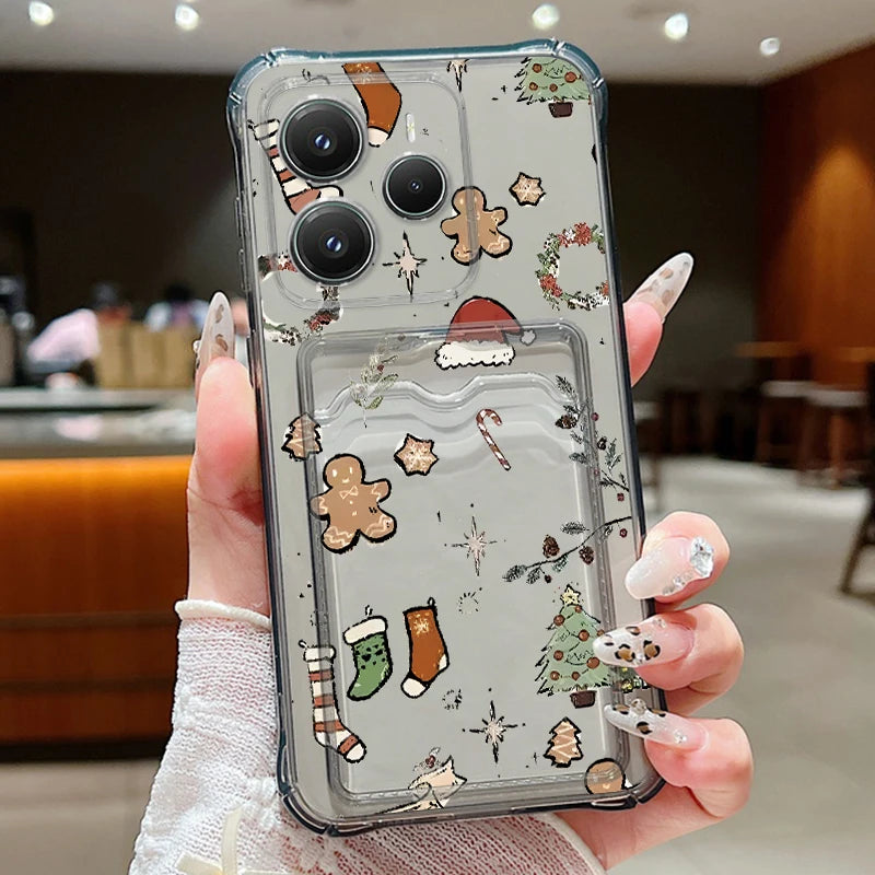 Card Slot Pocket Soft TPU Phone Case For Xiaomi 13T Pro Xiaomi 14T PRO Shockproof Cute Elk Love Heart Printed Clear Back Cover