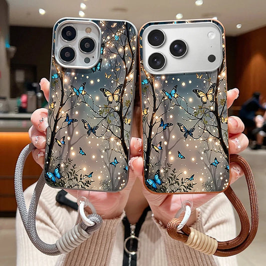 Wrist Strap Lanyard Phone Case For iPhone 17 16 15 Pro Max 14 15 Plus 13 12 Pro Max Air Dream Butterfly Printed Soft TPU Cover