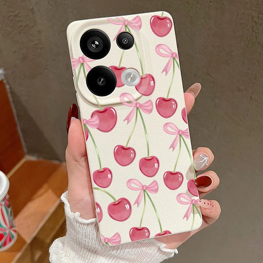 Cherry Bowknot Printed TPU Phone Case For Xiaomi 13T Pro Shockproof Slim Leather Texture Soft Silicone Back Cover For Xiaomi 13T